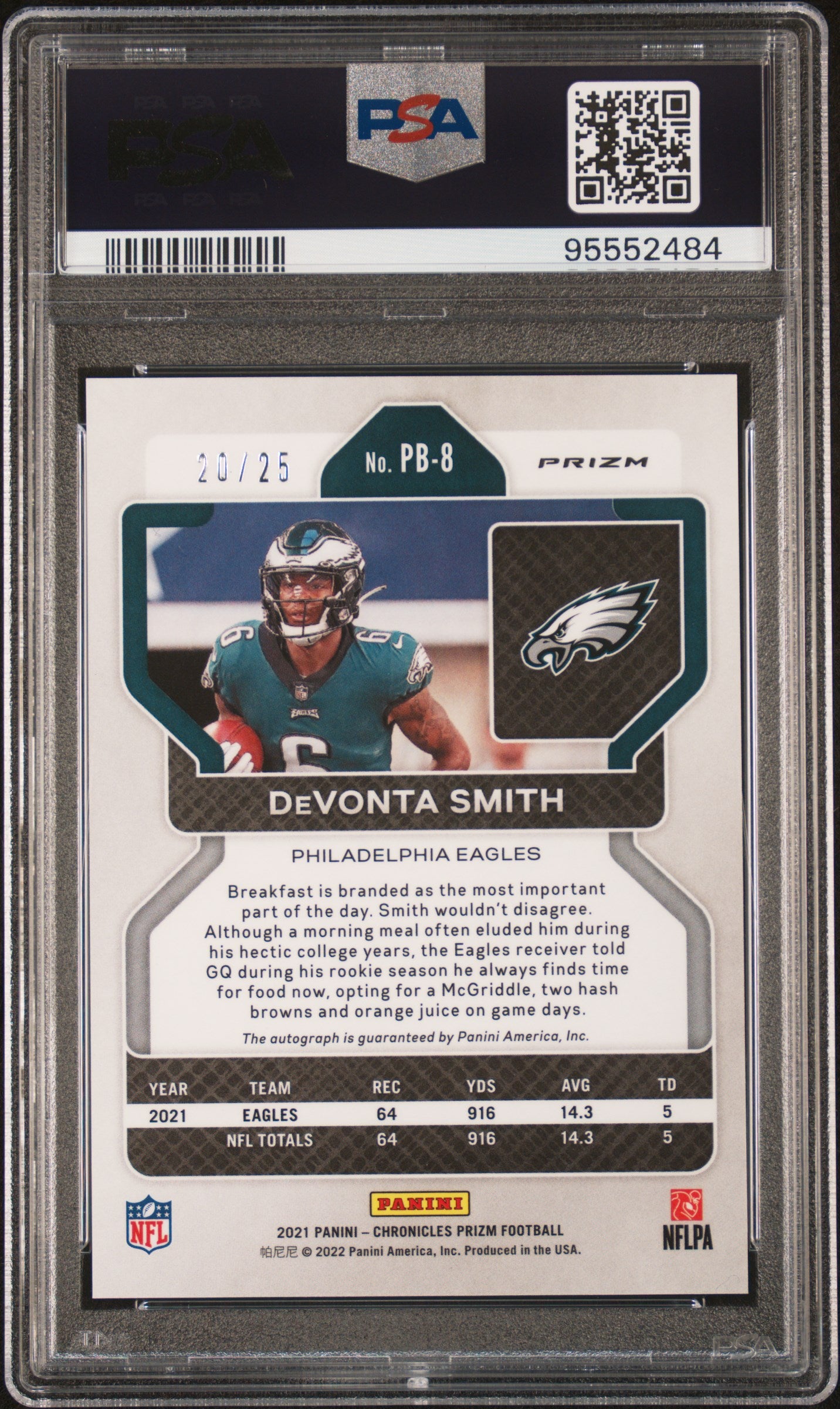2021 Panini Prizm Black #PB-8 Devonta Smith Prizm Black-Sig-Blue/25 PSA 10