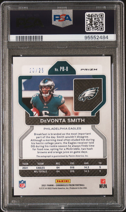 2021 Panini Prizm Black #PB-8 Devonta Smith Prizm Black-Sig-Blue/25 PSA 10