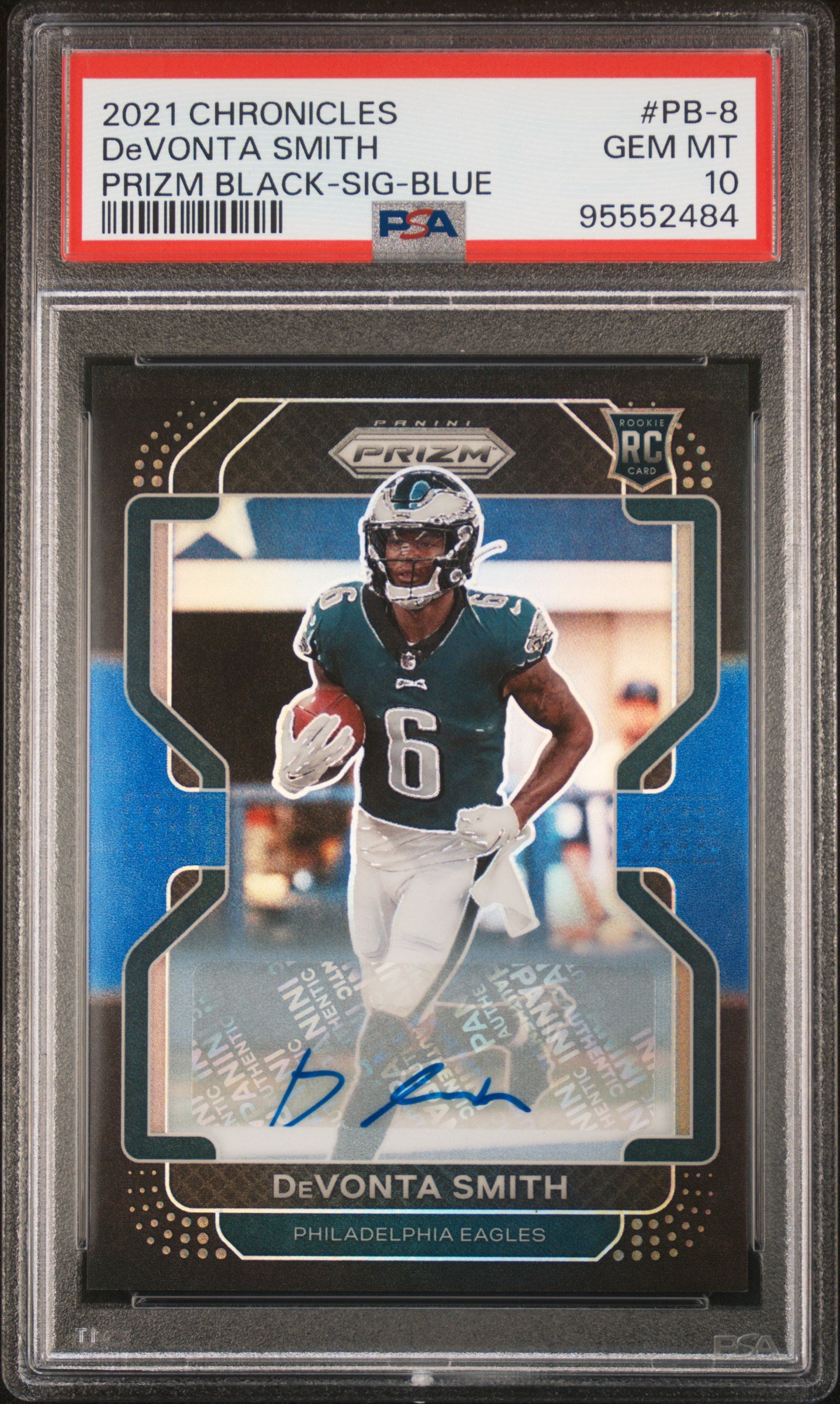 2021 Panini Prizm Black #PB-8 Devonta Smith Prizm Black-Sig-Blue/25 PSA 10