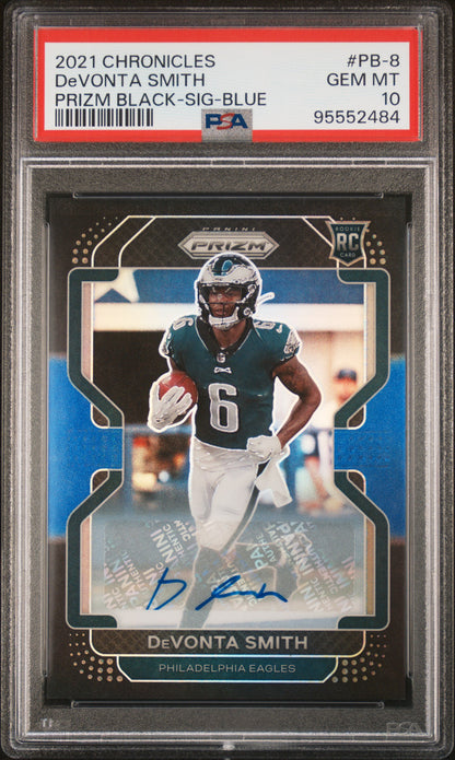 2021 Panini Prizm Black #PB-8 Devonta Smith Prizm Black-Sig-Blue/25 PSA 10