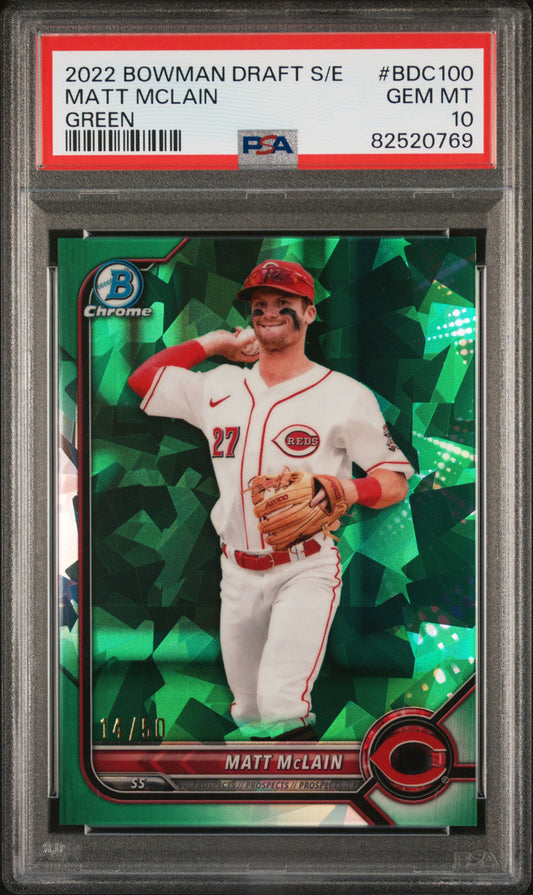 2022 Bowman Draft Chrome Sapphire Edition #BDC100 Matt Mclain Green PSA 10