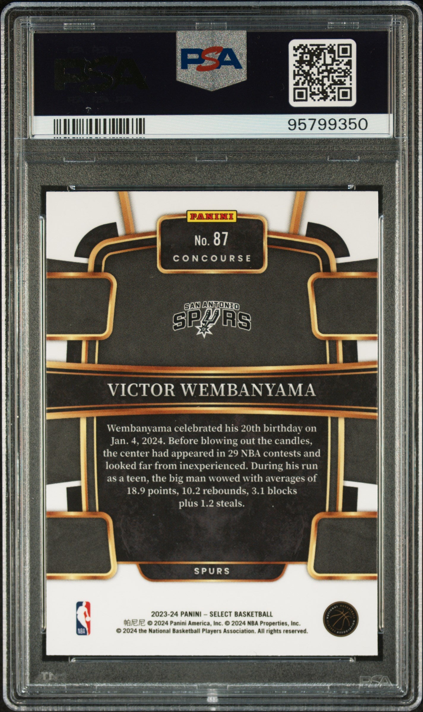 2023 Panini Select #87 Victor Wembanyama Blue PSA 10