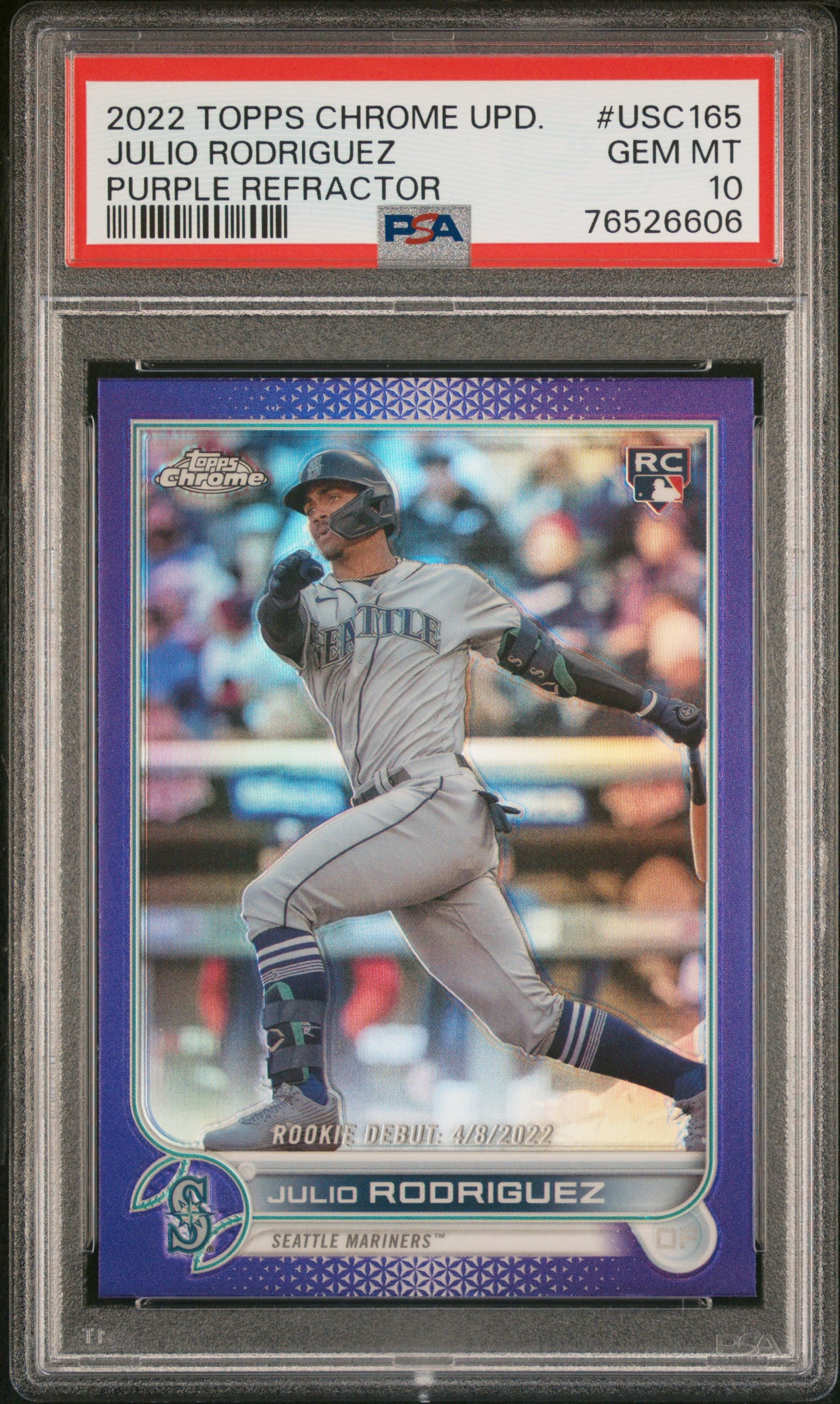 2022 Topps Chrome Update #USC165 Julio Rodriguez Purple Refractor PSA 10