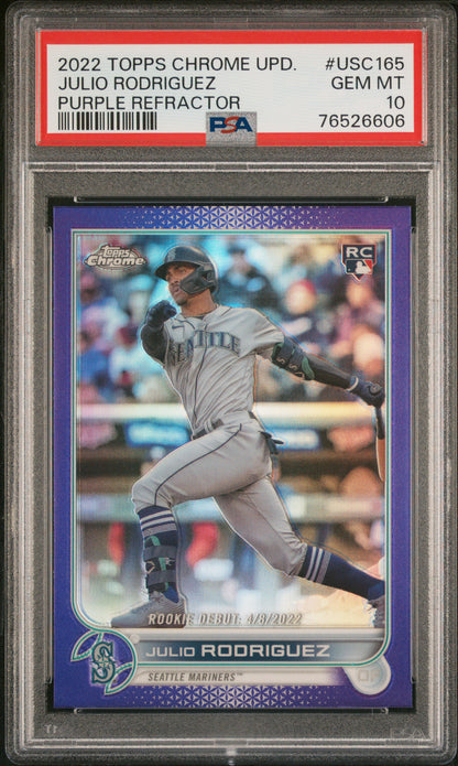2022 Topps Chrome Update #USC165 Julio Rodriguez Purple Refractor PSA 10