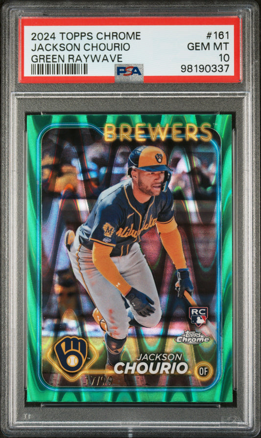 2024 Topps Chrome #161 Jackson Chourio Green Raywave PSA 10