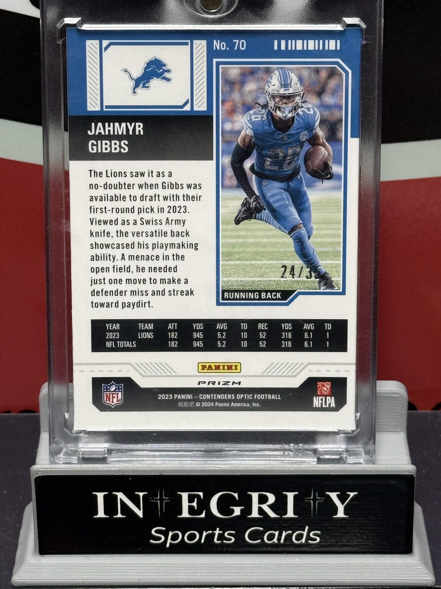 2023 Panini Contenders Optic #70 Jahmyr Gibbs Green Pulsar #/35