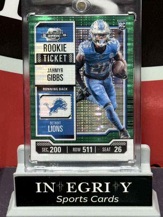 2023 Panini Contenders Optic #70 Jahmyr Gibbs Green Pulsar #/35