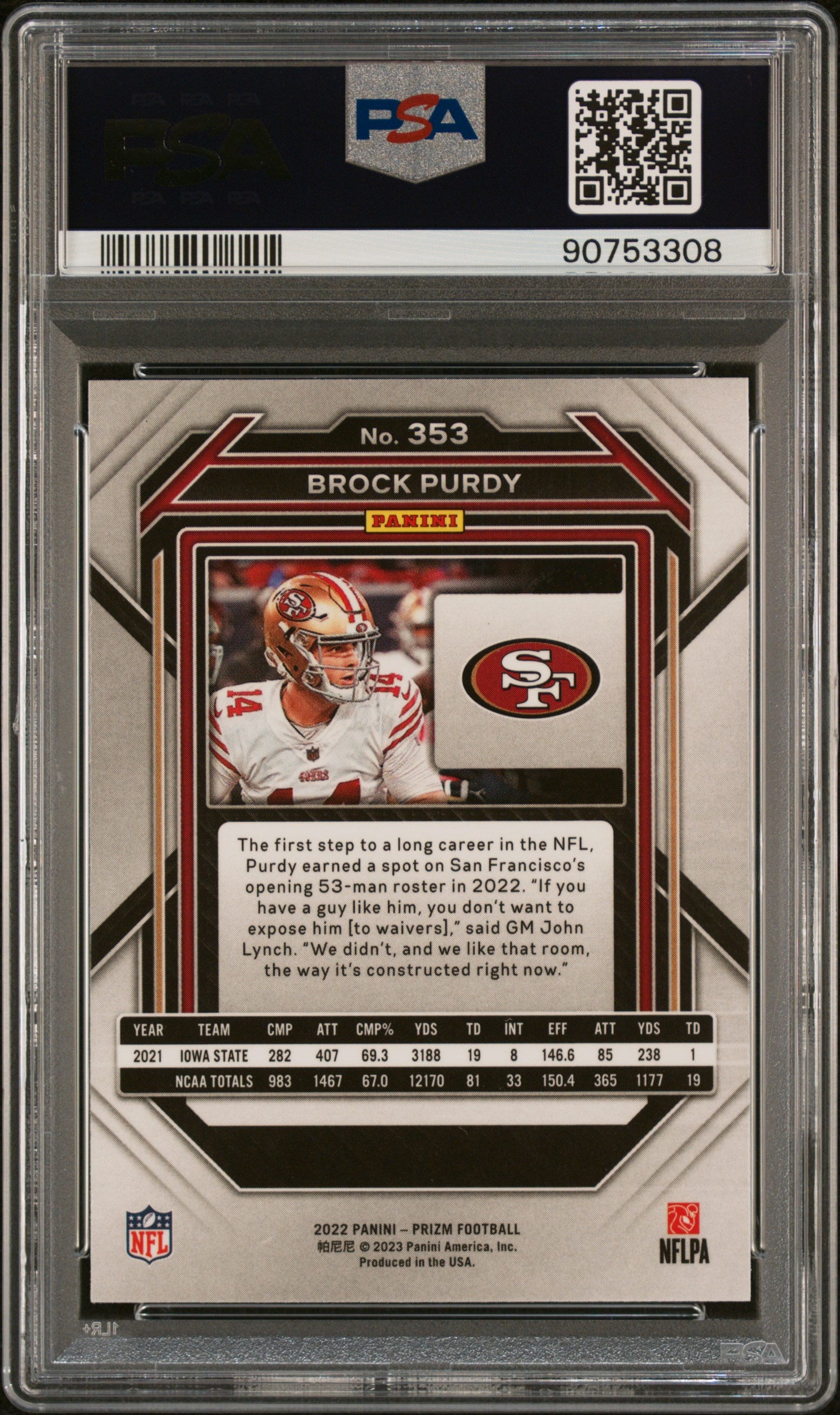 2022 Panini Prizm #353 Brock Purdy PSA 10