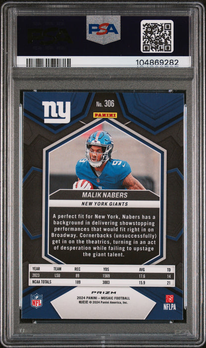 2024 Panini Mosaic #306 Malik Nabers Green PSA 8