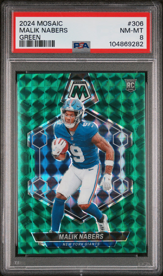 2024 Panini Mosaic #306 Malik Nabers Green PSA 8