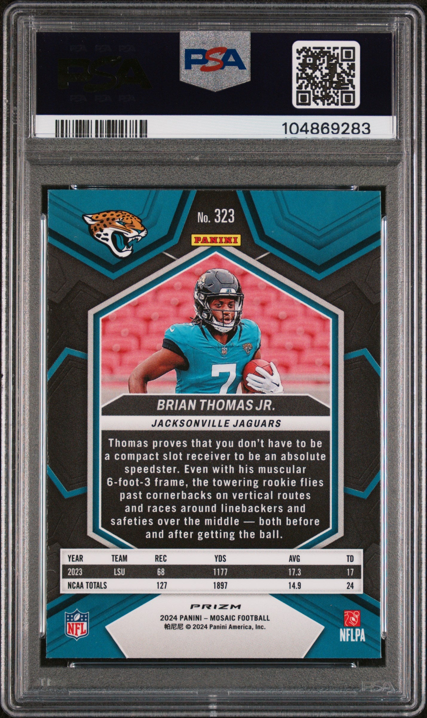 2024 Panini Mosaic #323 Brian Thomas Jr. Reactive Blue PSA 8