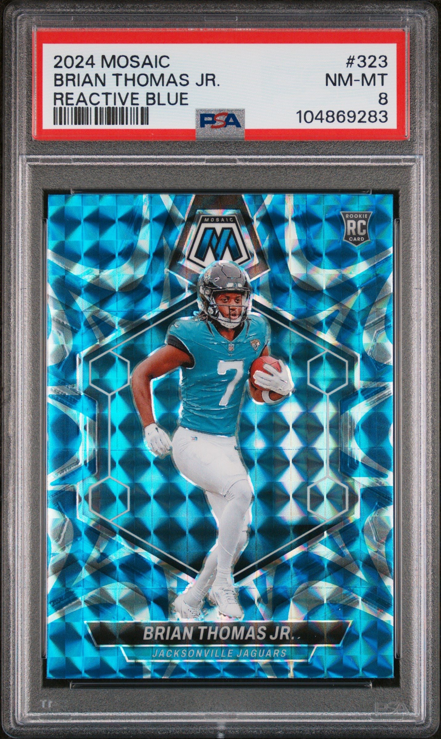 2024 Panini Mosaic #323 Brian Thomas Jr. Reactive Blue PSA 8
