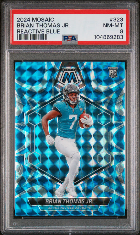 2024 Panini Mosaic #323 Brian Thomas Jr. Reactive Blue PSA 8