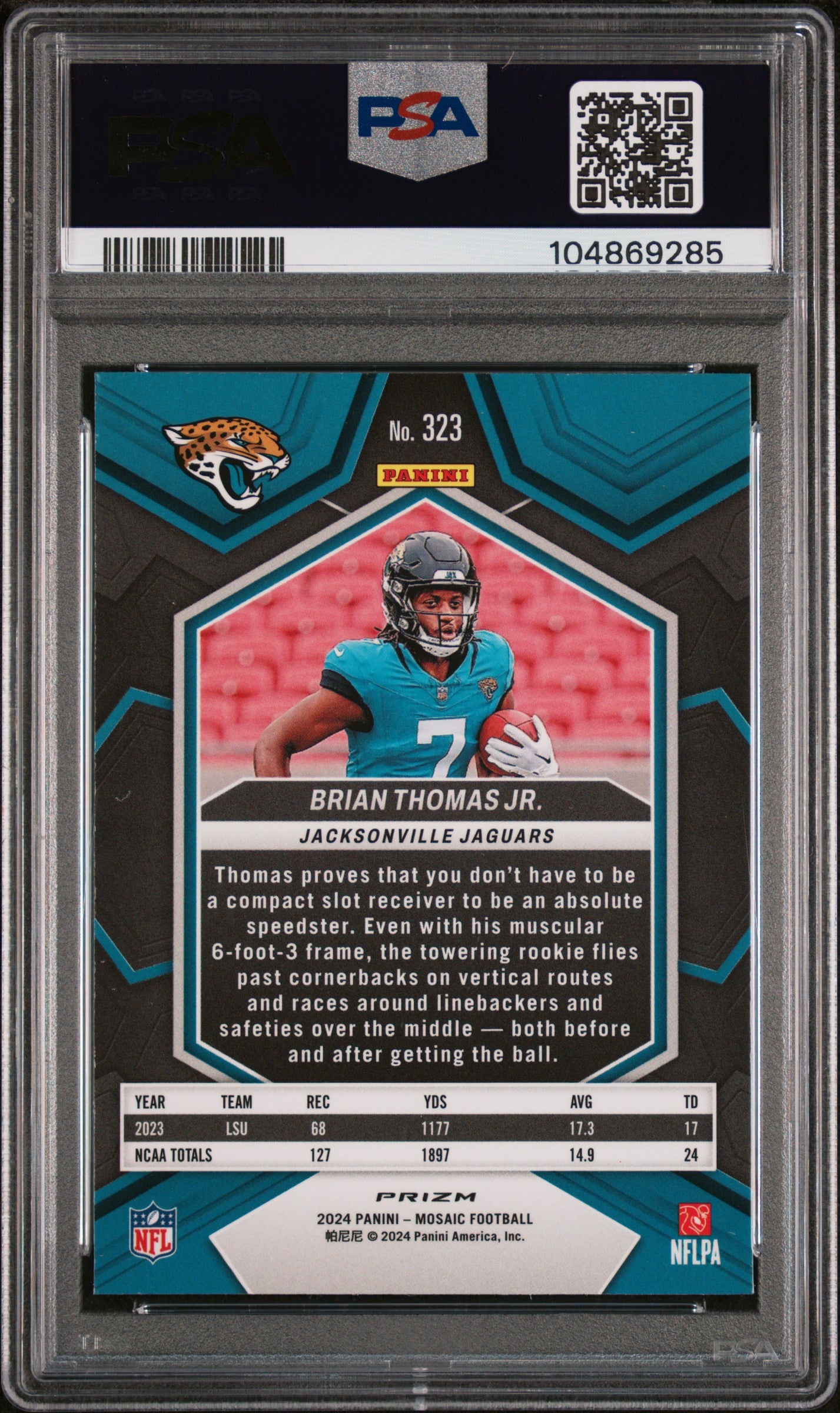2024 Panini Mosaic #323 Brian Thomas Jr. Reactive Yellow PSA 10
