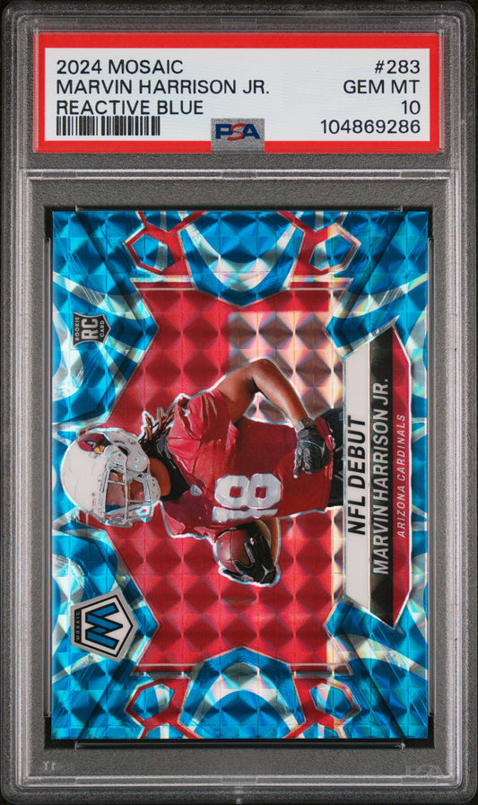 2024 Panini Mosaic #283 Marvin Harrison Jr. Reactive Blue PSA 10