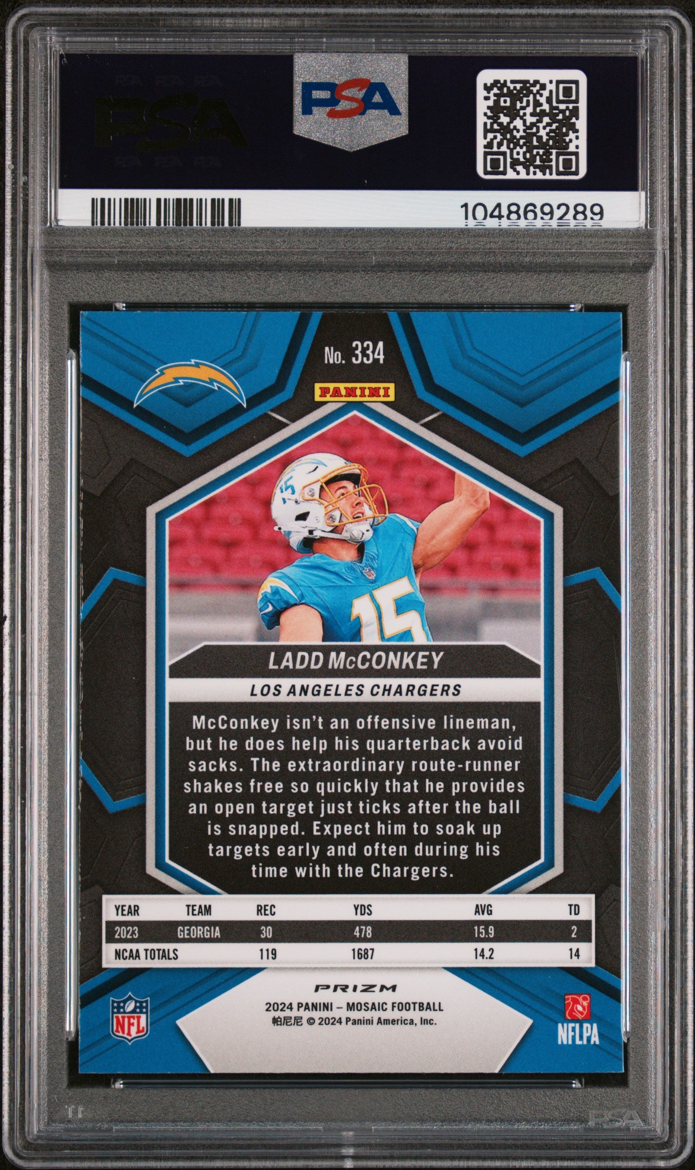 2024 Panini Mosaic #334 Ladd Mcconkey Reactive Blue PSA 10