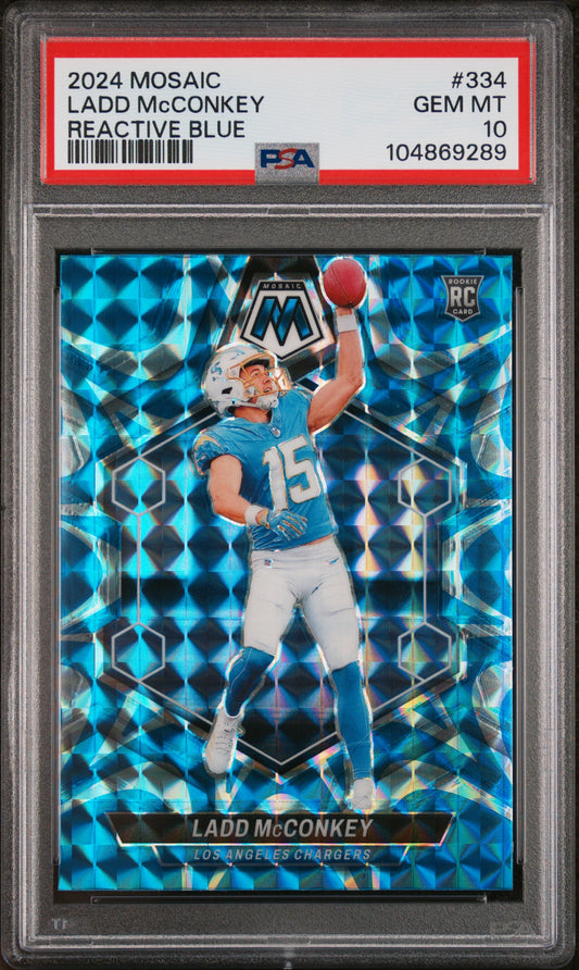 2024 Panini Mosaic #334 Ladd Mcconkey Reactive Blue PSA 10