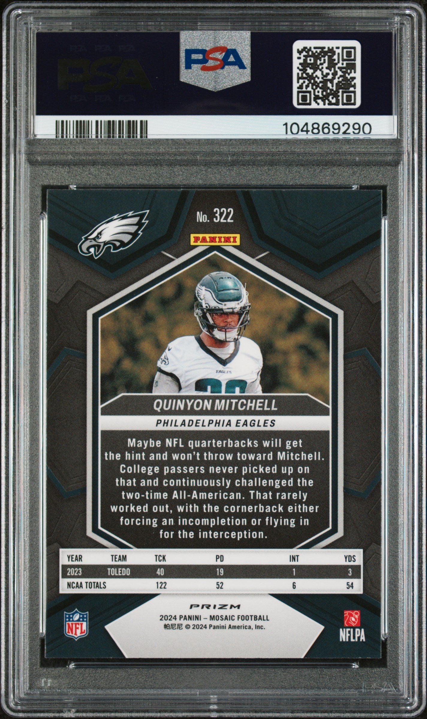 2024 Panini Mosaic #322 Quinyon Mitchell Green PSA 9