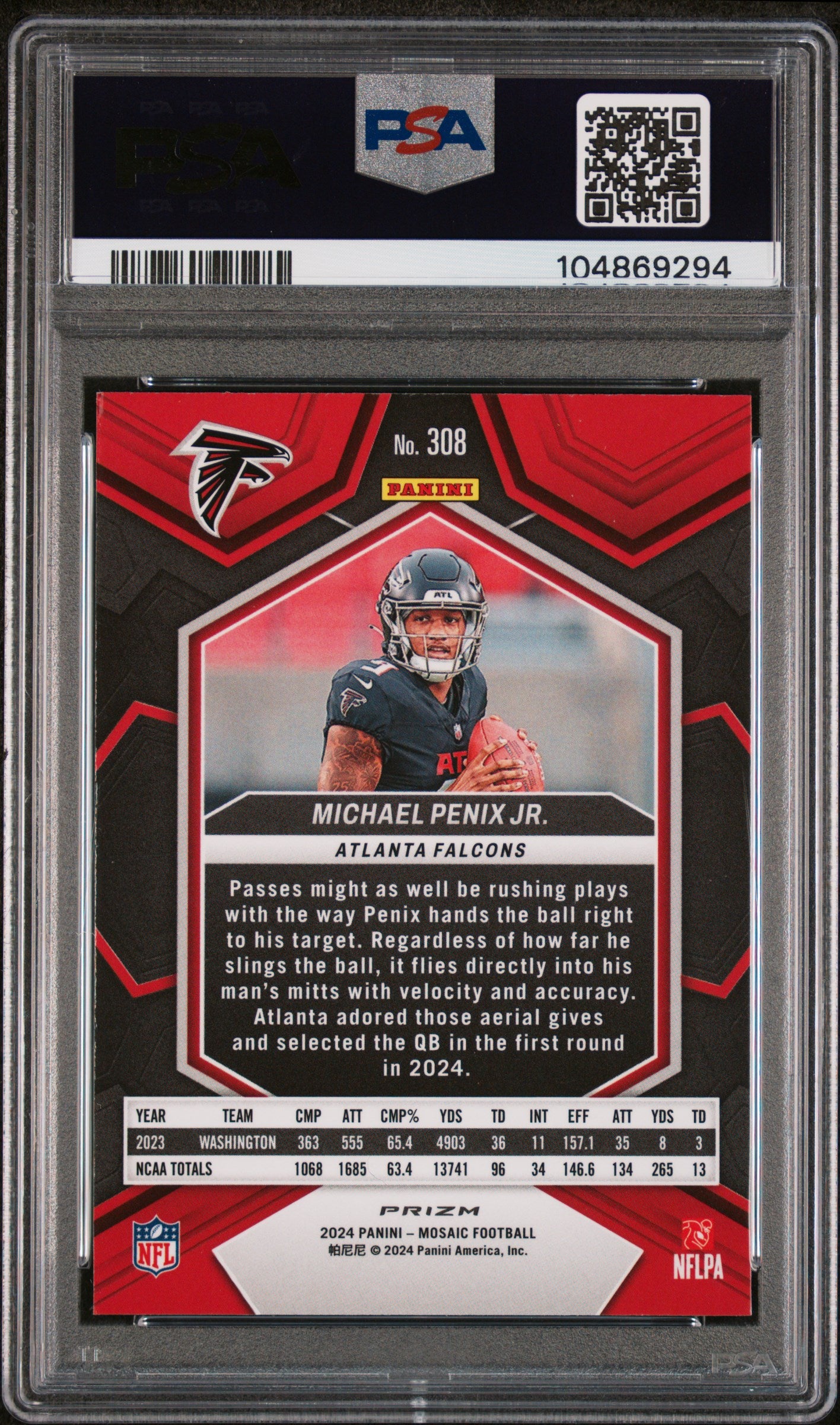 2024 Panini Mosaic #308 Michael Penix Jr. Reactive Yellow PSA 10