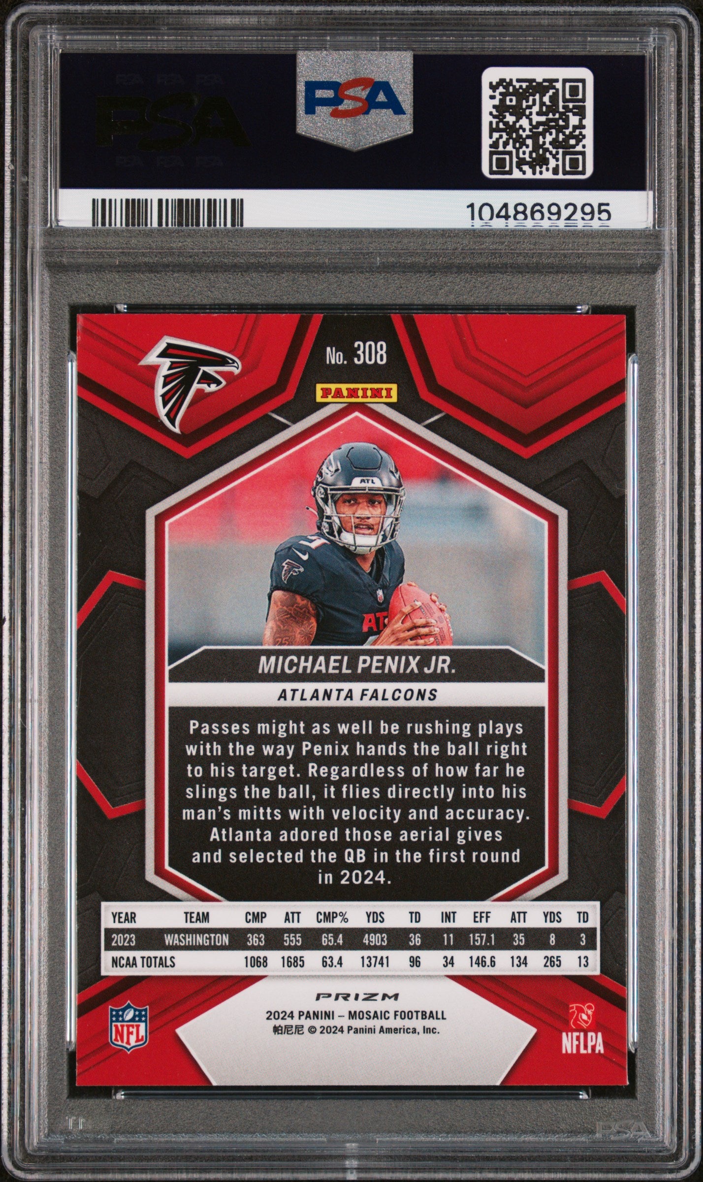 2024 Panini Mosaic #308 Michael Penix Jr. Reactive Yellow PSA 10