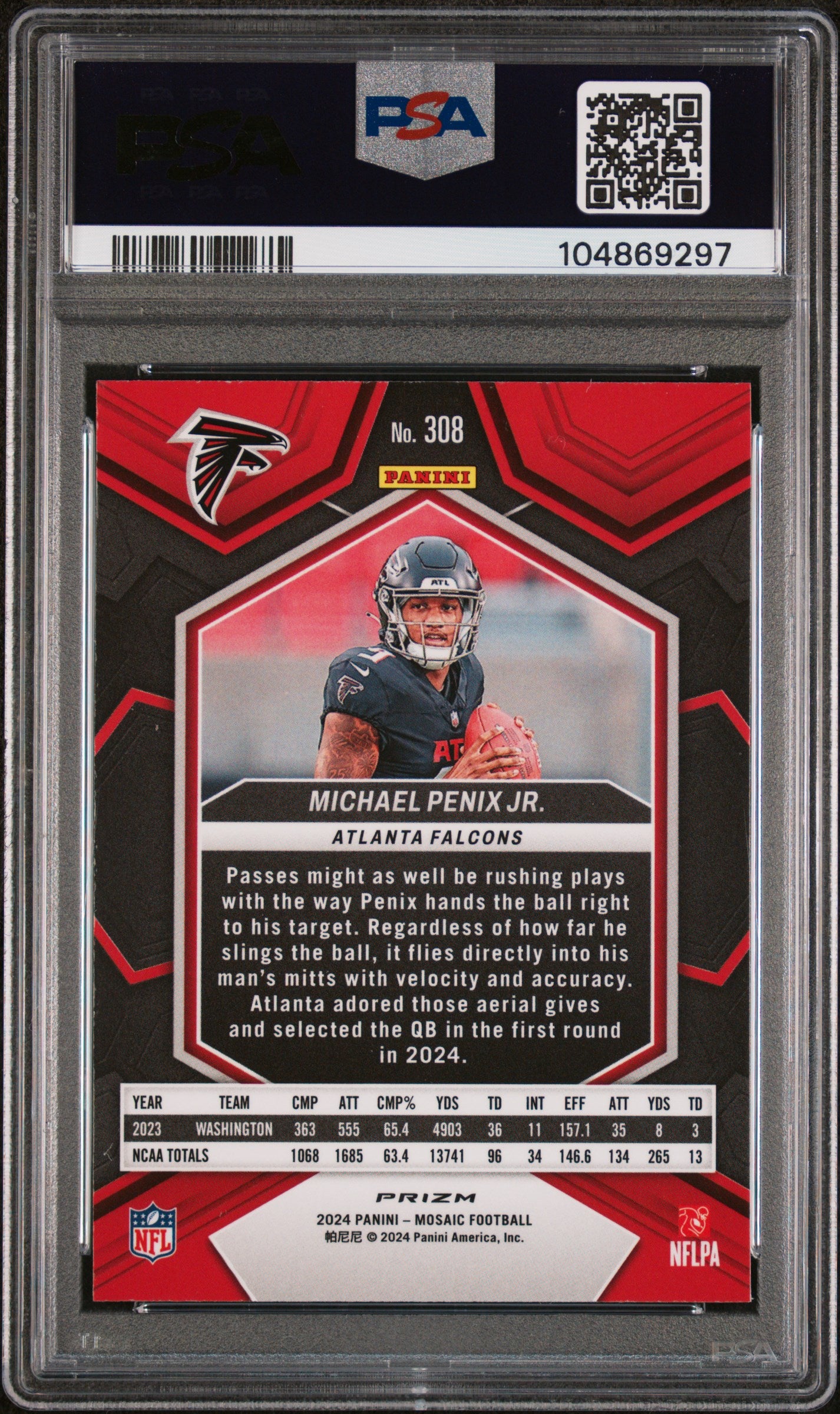 2024 Panini Mosaic #308 Michael Penix Jr. Camo Pink PSA 10