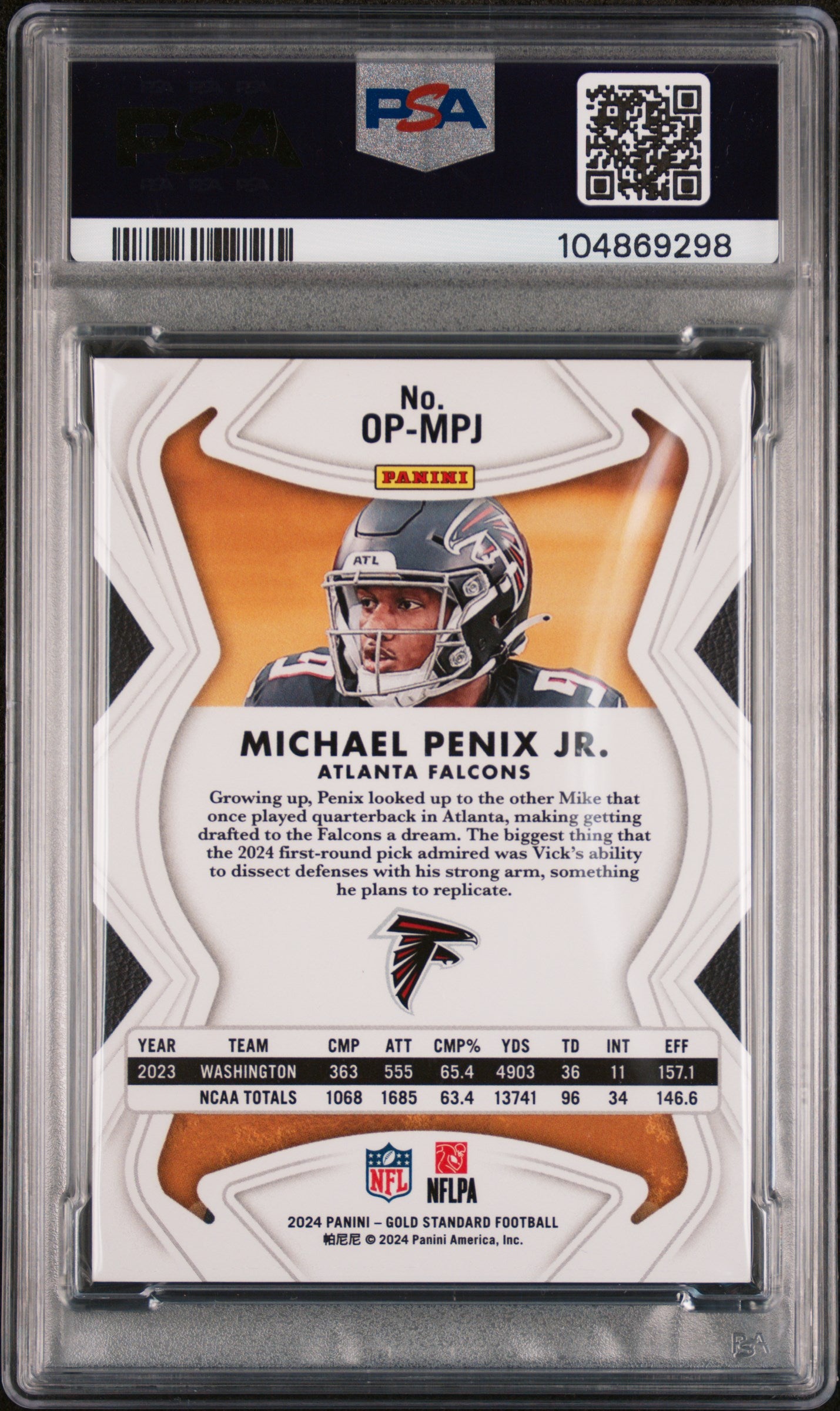 2024 Panini Gold Standard Opulence Rookie #OPMPJ Michael Penix Jr. PSA 10