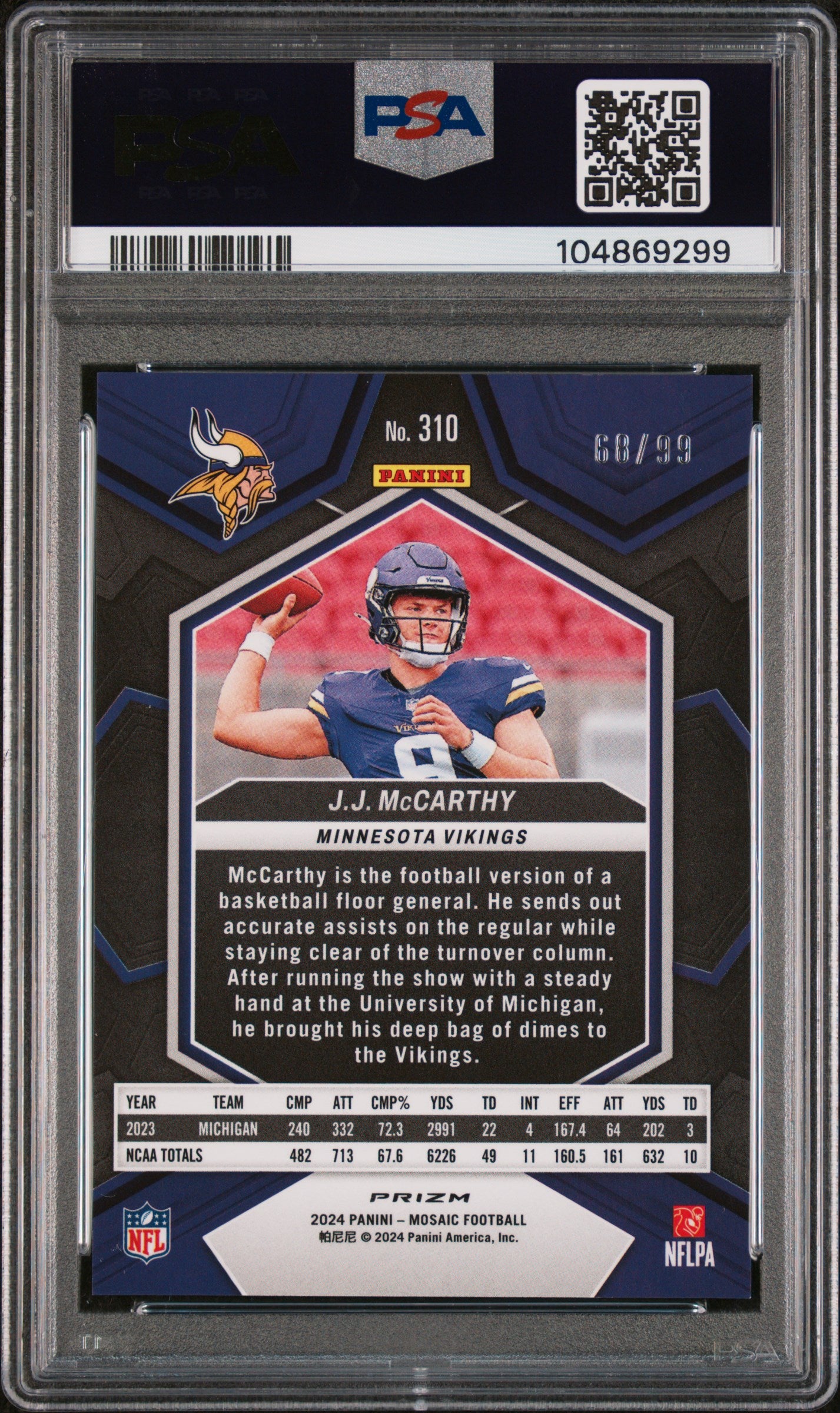 2024 Panini Mosaic #310 Jj Mccarthy Blue PSA 9
