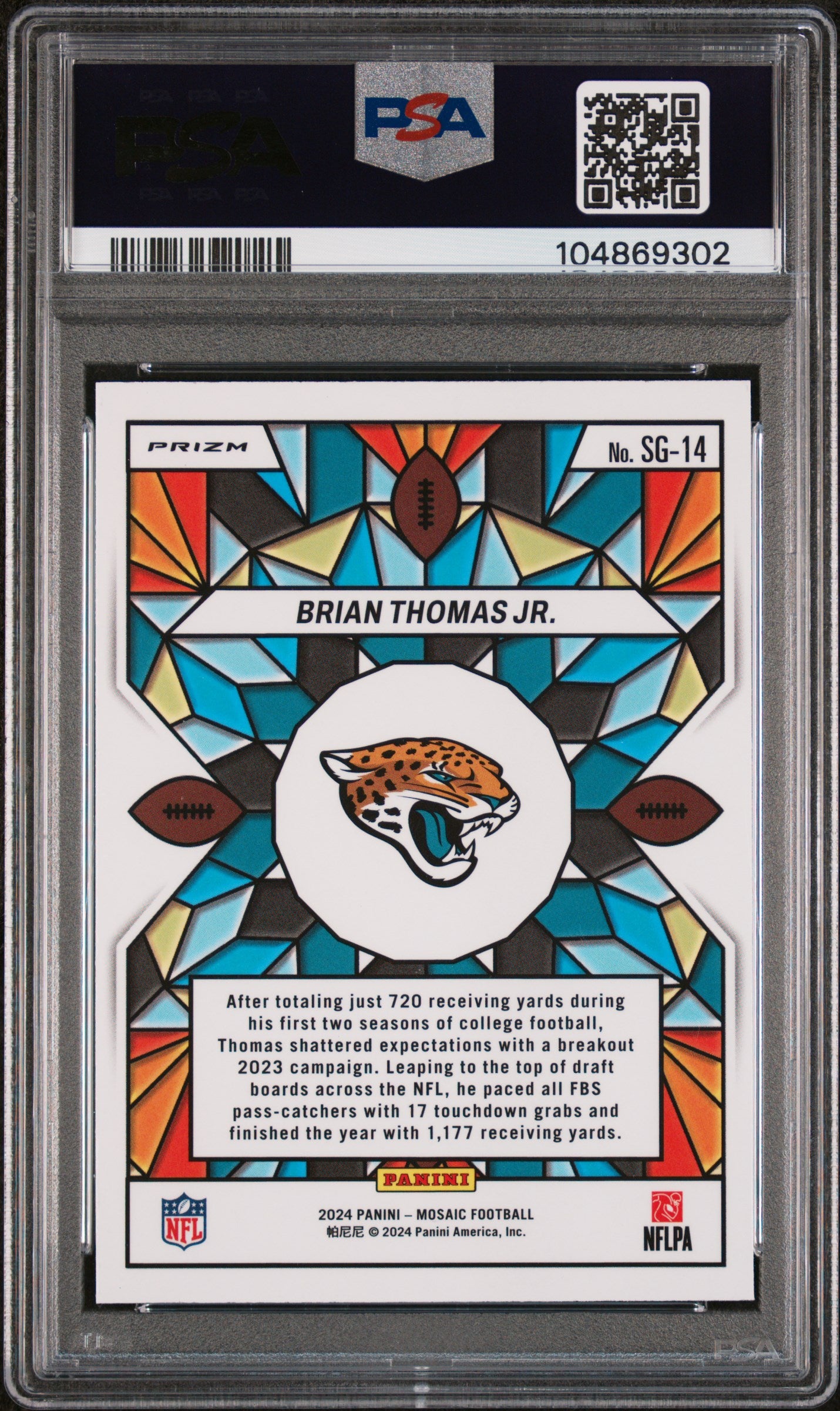 2024 Panini Mosaic Stained Glass #SG14 Brian Thomas Jr. PSA 10
