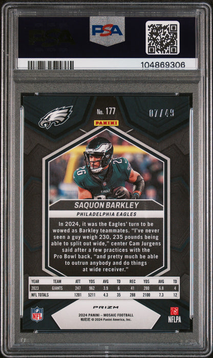 2024 Panini Mosaic #177 Saquon Barkley Purple PSA 9