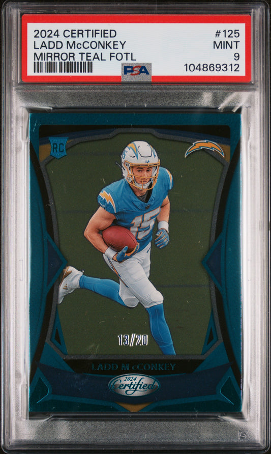 2024 Panini Certified #125 Ladd Mcconkey Mirror Teal Fotl/20 PSA 9
