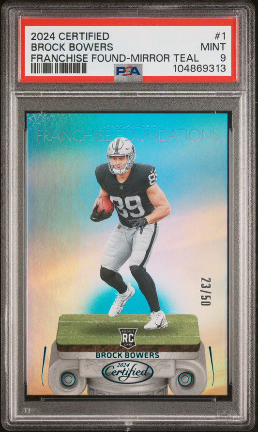 2024 Panini Certified Franchise Foundations #1 Brock Bowers Mirror Teal/50 PSA 9