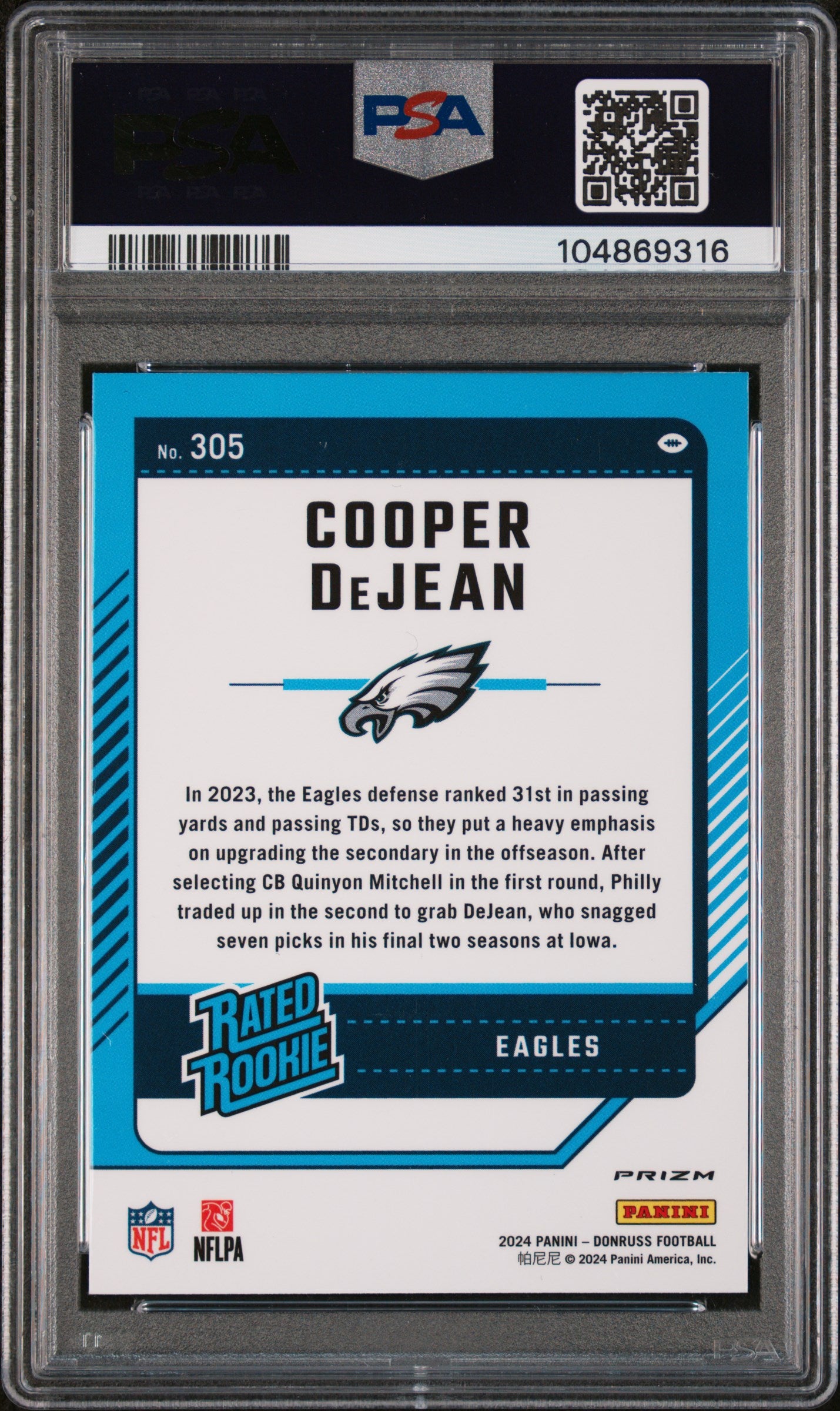 2024 Panini Donruss #305 Cooper Dejean Optic Preview-Red Pandora PSA 9
