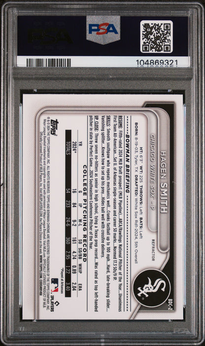 2024 Bowman Draft #BDC2 Hagen Smith Chrome-Refractor PSA 10
