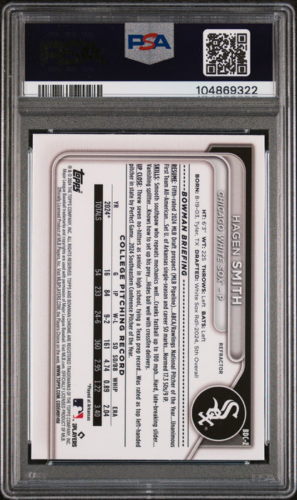 2024 Bowman Draft #BDC2 Hagen Smith Chrome-Refractor PSA 10