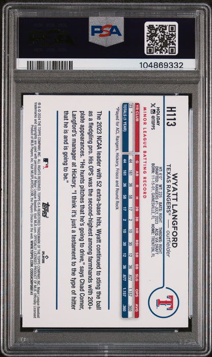 2024 Topps Holiday #H113 Wyatt Langford PSA 10