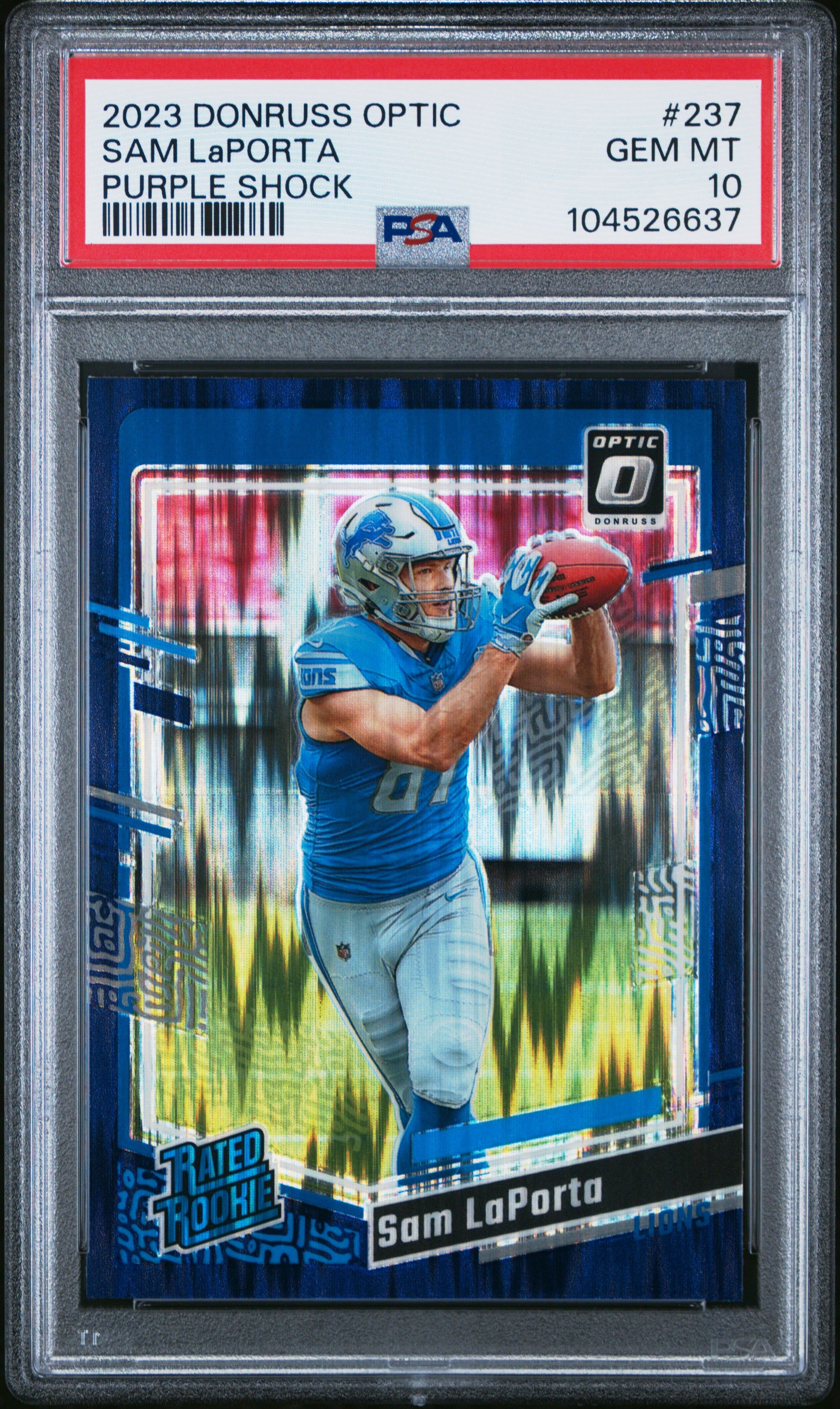 2023 Panini Donruss Optic #237 Sam Laporta Purple Shock PSA 10