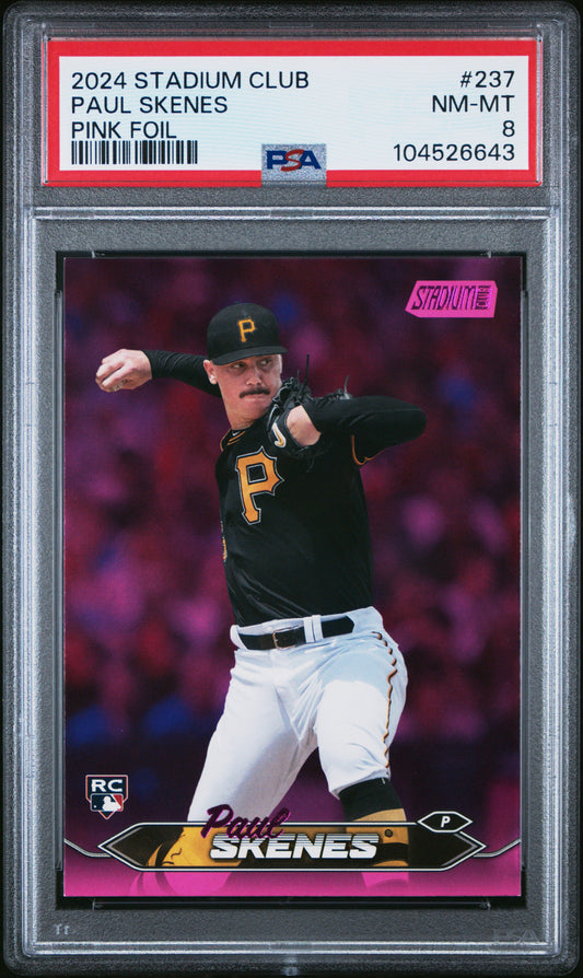 2024 Topps Stadium Club #237 Paul Skenes Pink Foil PSA 8