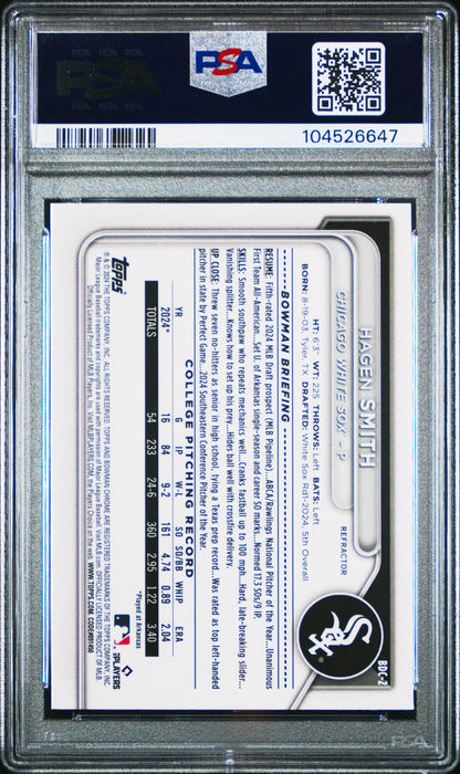 2024 Bowman Draft #BDC2 Hagen Smith Chrome-Refractor PSA 8