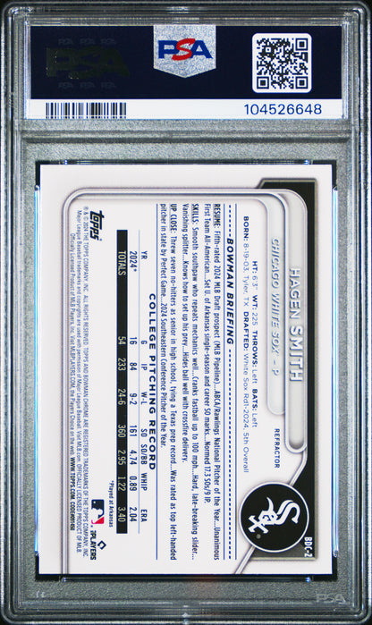 2024 Bowman Draft #BDC2 Hagen Smith Chrome-Refractor PSA 8