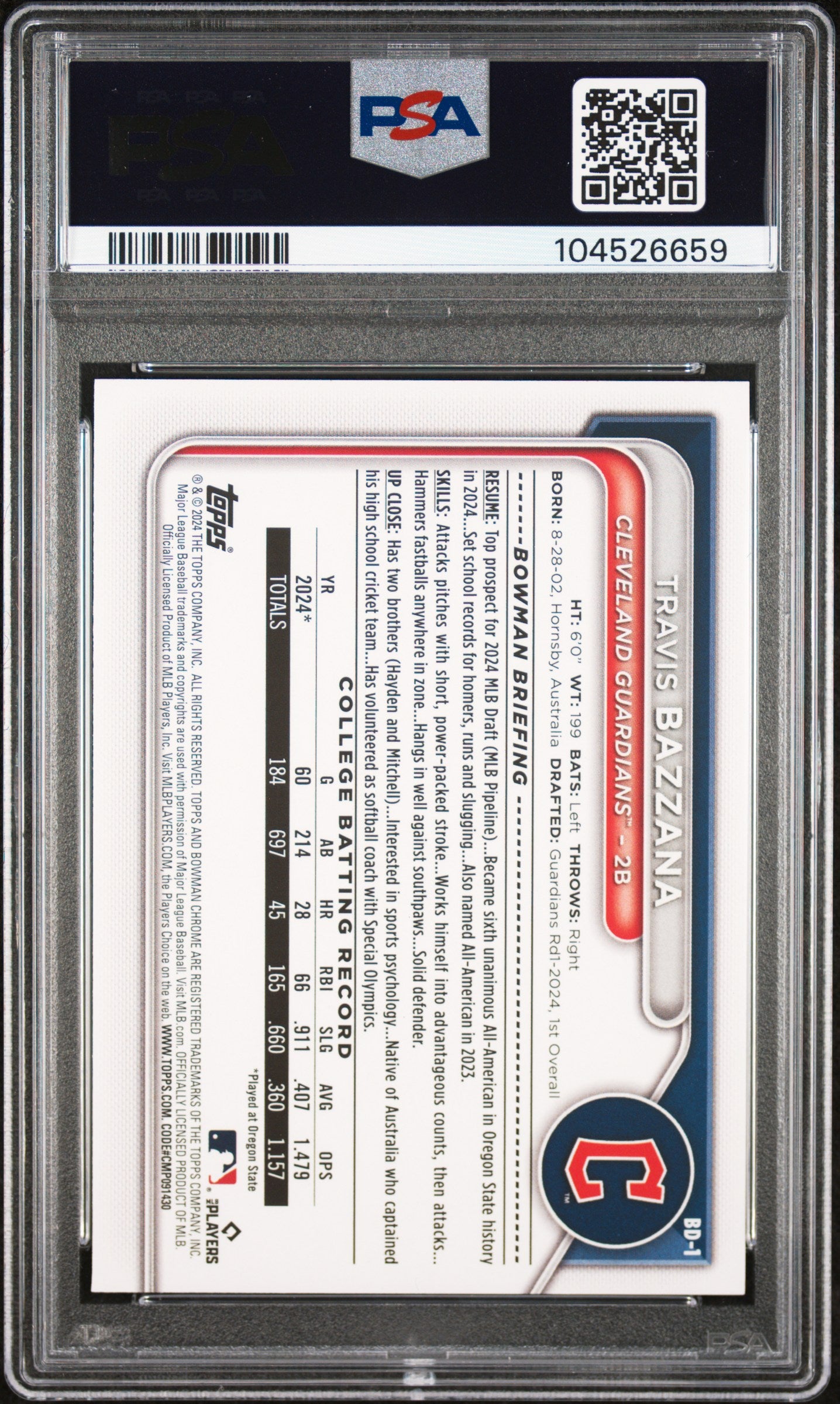2024 Bowman Draft #BD1 Travis Bazzana PSA 8