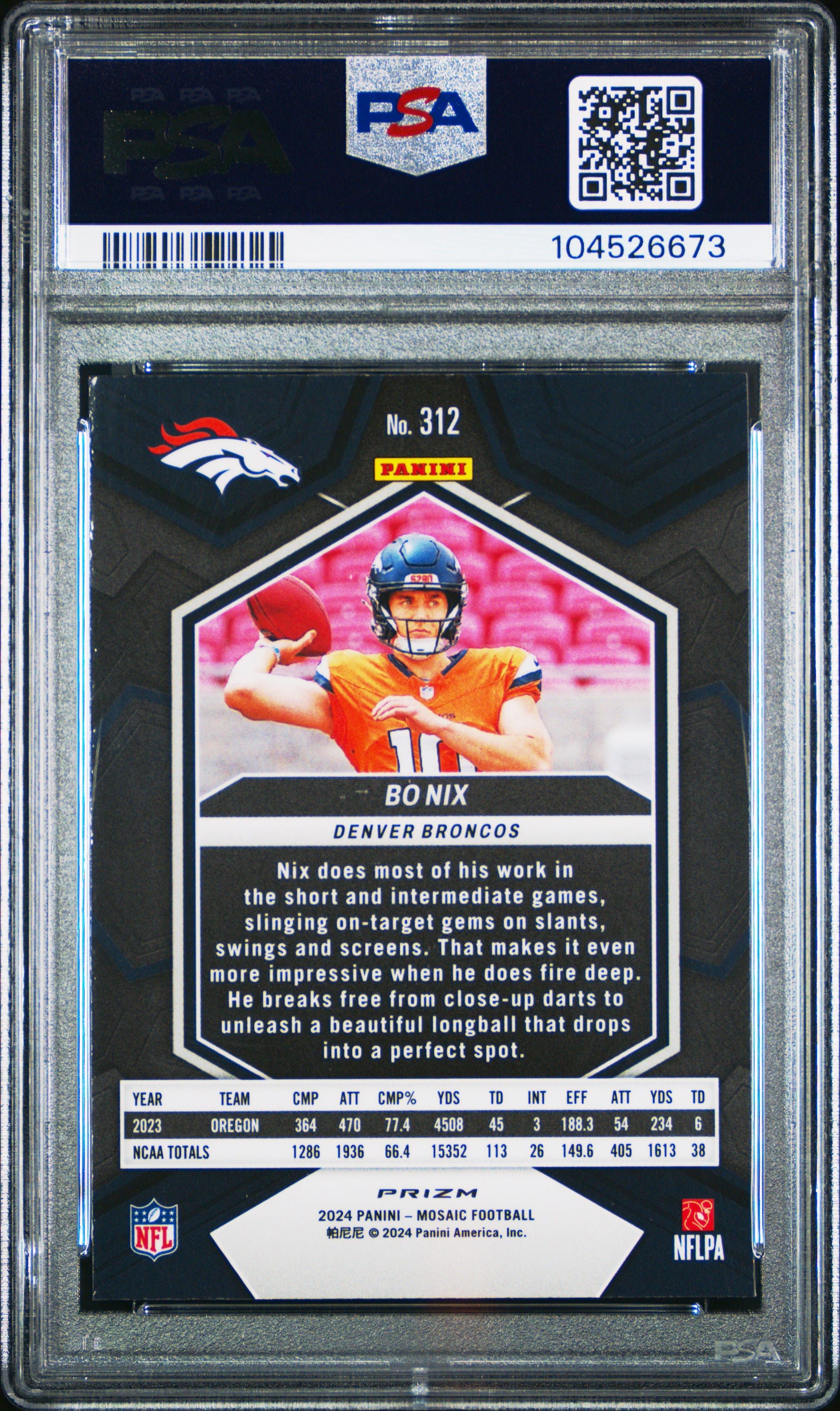 2024 Panini Mosaic #312 Bo Nix Reactive Blue PSA 9