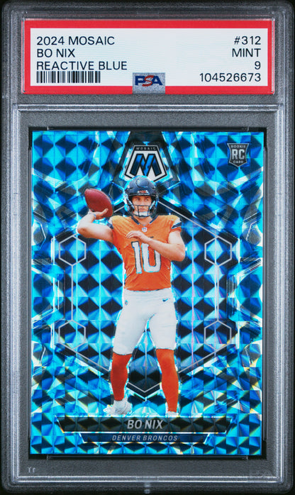 2024 Panini Mosaic #312 Bo Nix Reactive Blue PSA 9