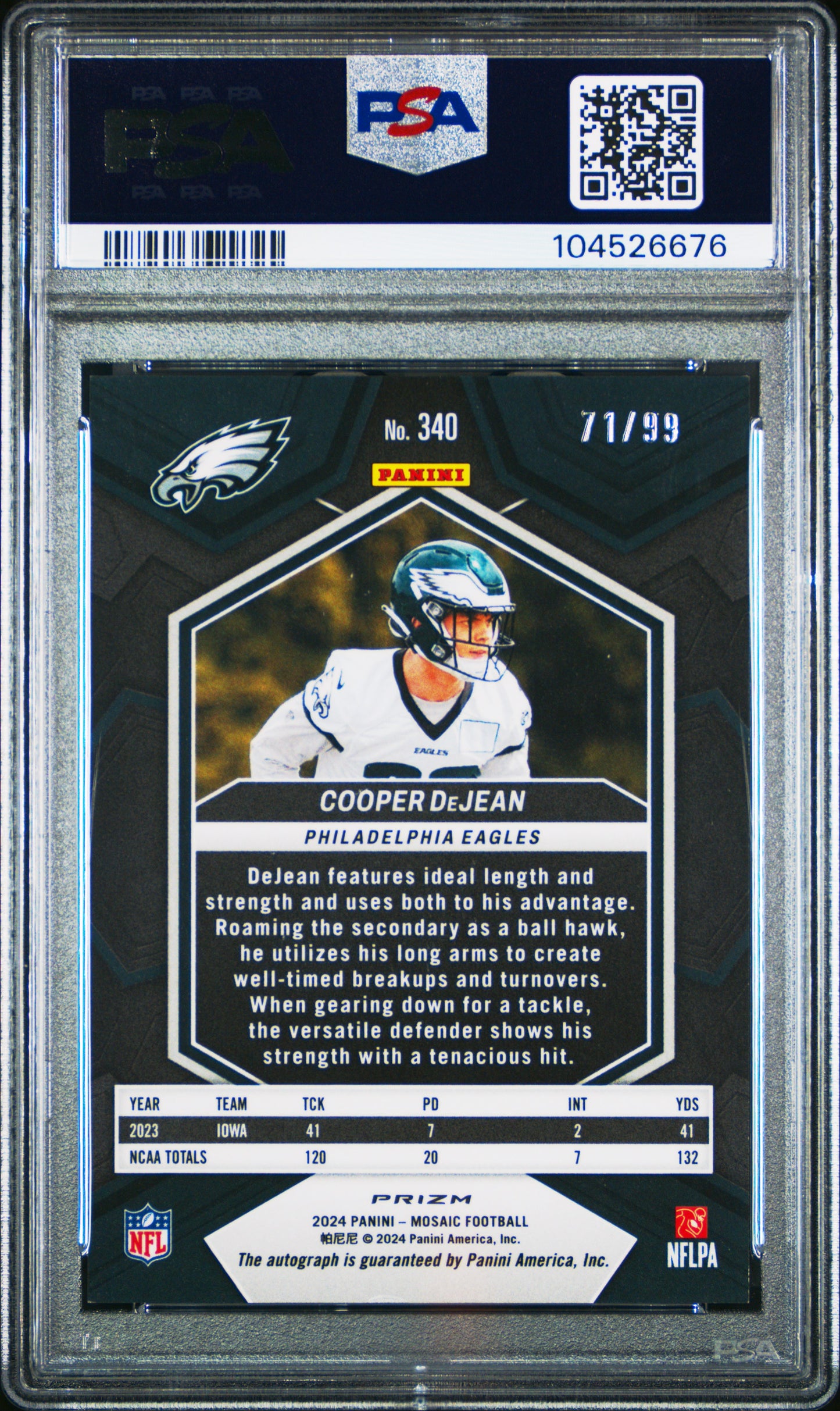 2024 Panini Mosaic #340 Cooper Dejean Autograph-Blue/99 PSA 8