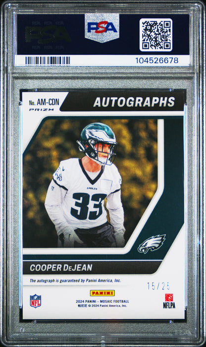 2024 Panini Mosaic Autographs Mosaic #AMCDN Cooper Dejean White/25 PSA 9