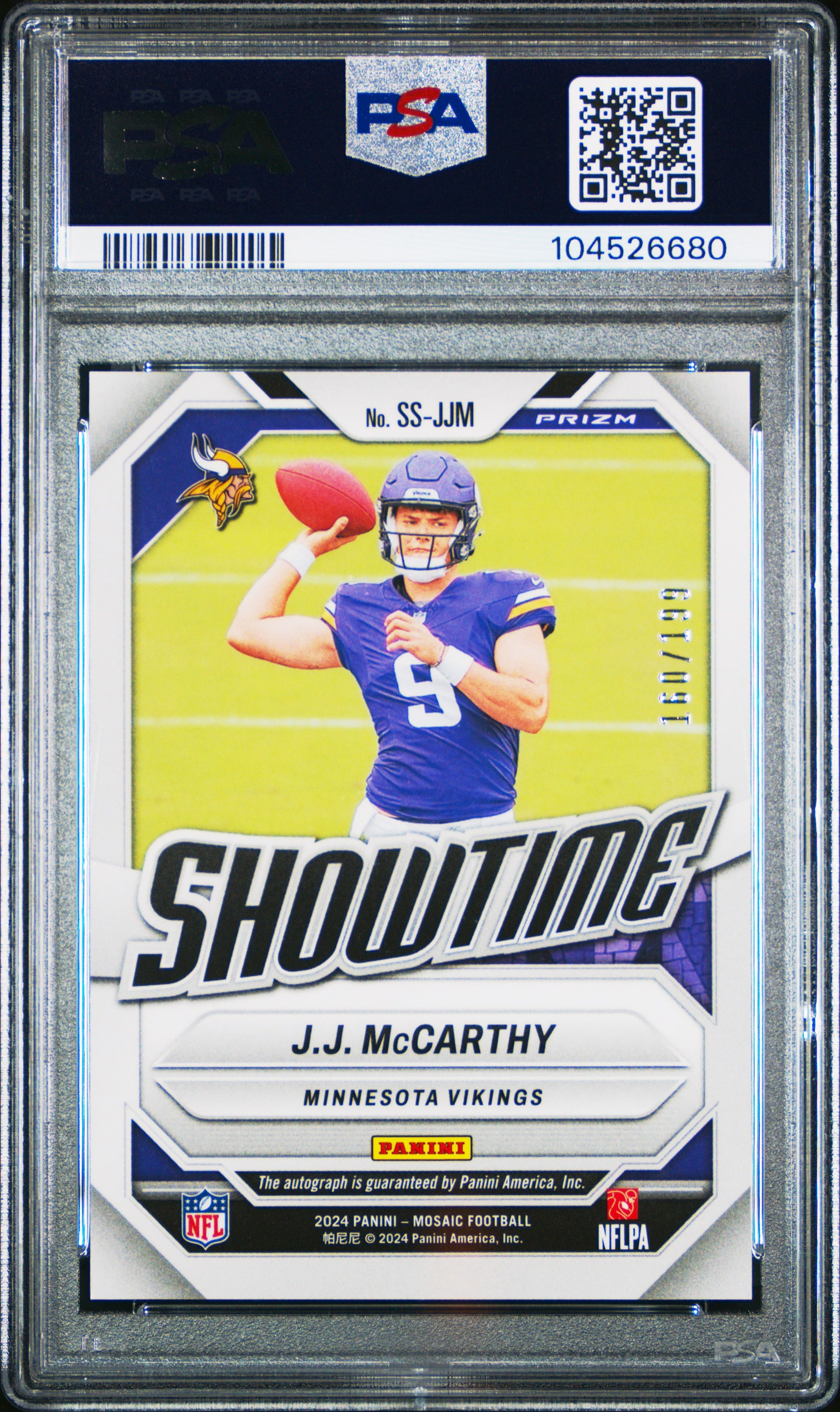 2024 Panini Mosaic Showtime Signatures #SSJJM JJ Mccarthy Red/199 PSA 10