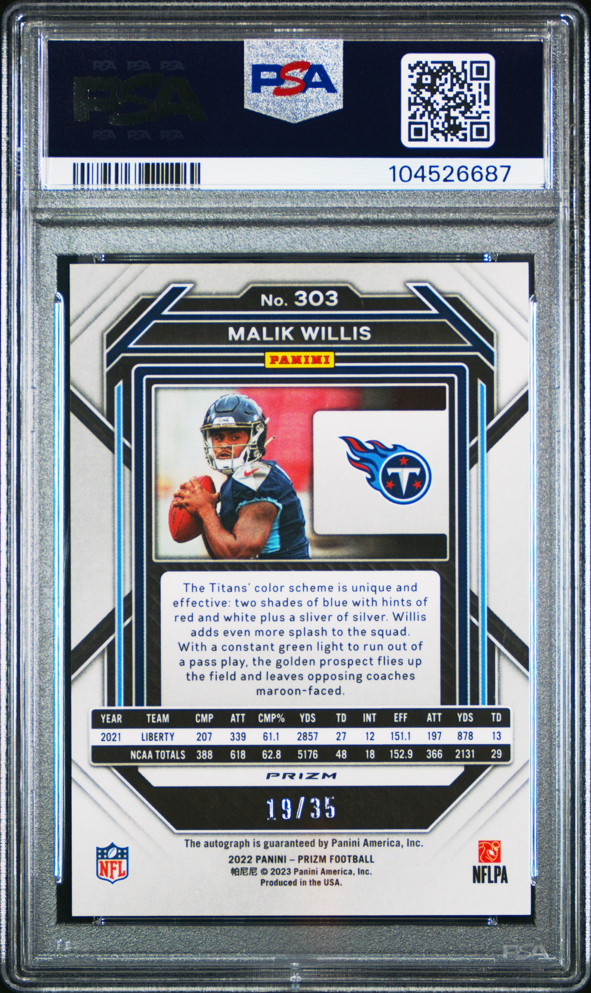 2022 Panini Prizm #303 Malik Willis Autograph-Red Shimmer PSA 9