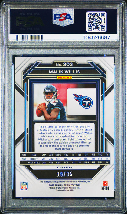 2022 Panini Prizm #303 Malik Willis Autograph-Red Shimmer PSA 9