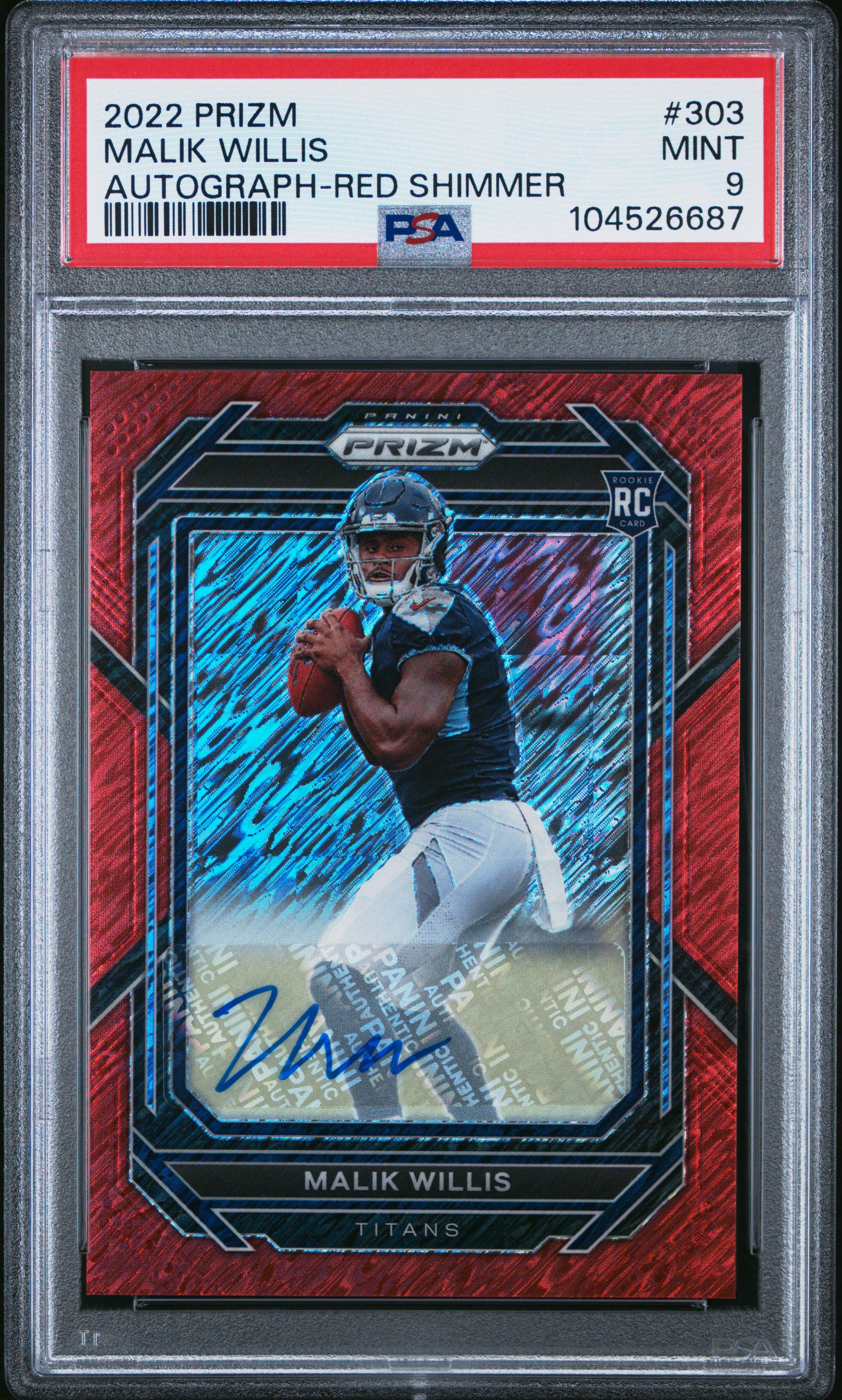 2022 Panini Prizm #303 Malik Willis Autograph-Red Shimmer PSA 9