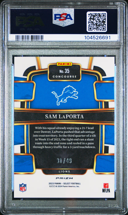 2023 Panini Select #35 Sam Laporta Orange Prizm PSA 10