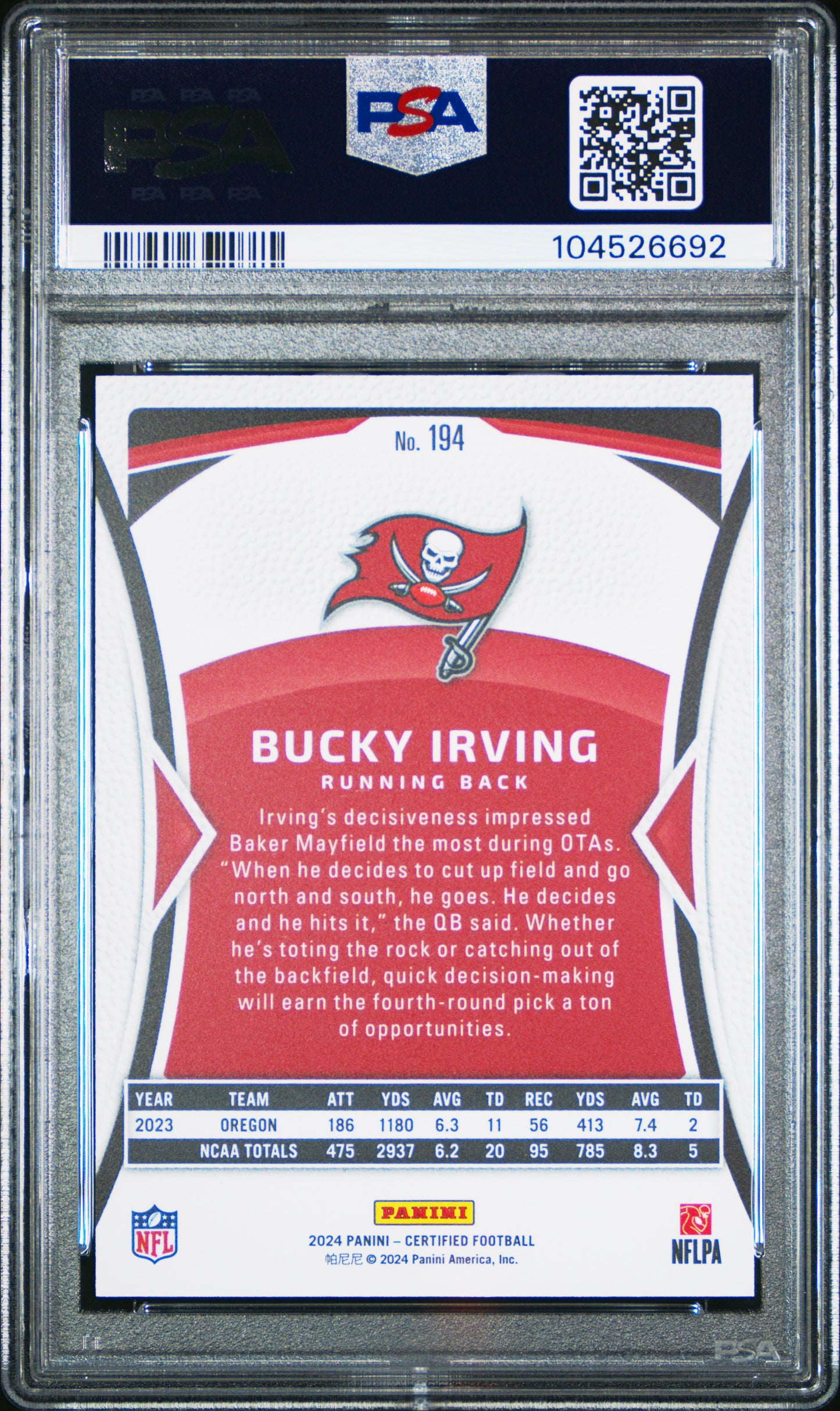 2024 Panini Certified #194 Bucky Irving Mirror PSA 10